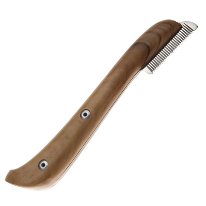 Aaronco Fine Stripping Knife,"Wood-handled stripping knife with fine metal teeth"