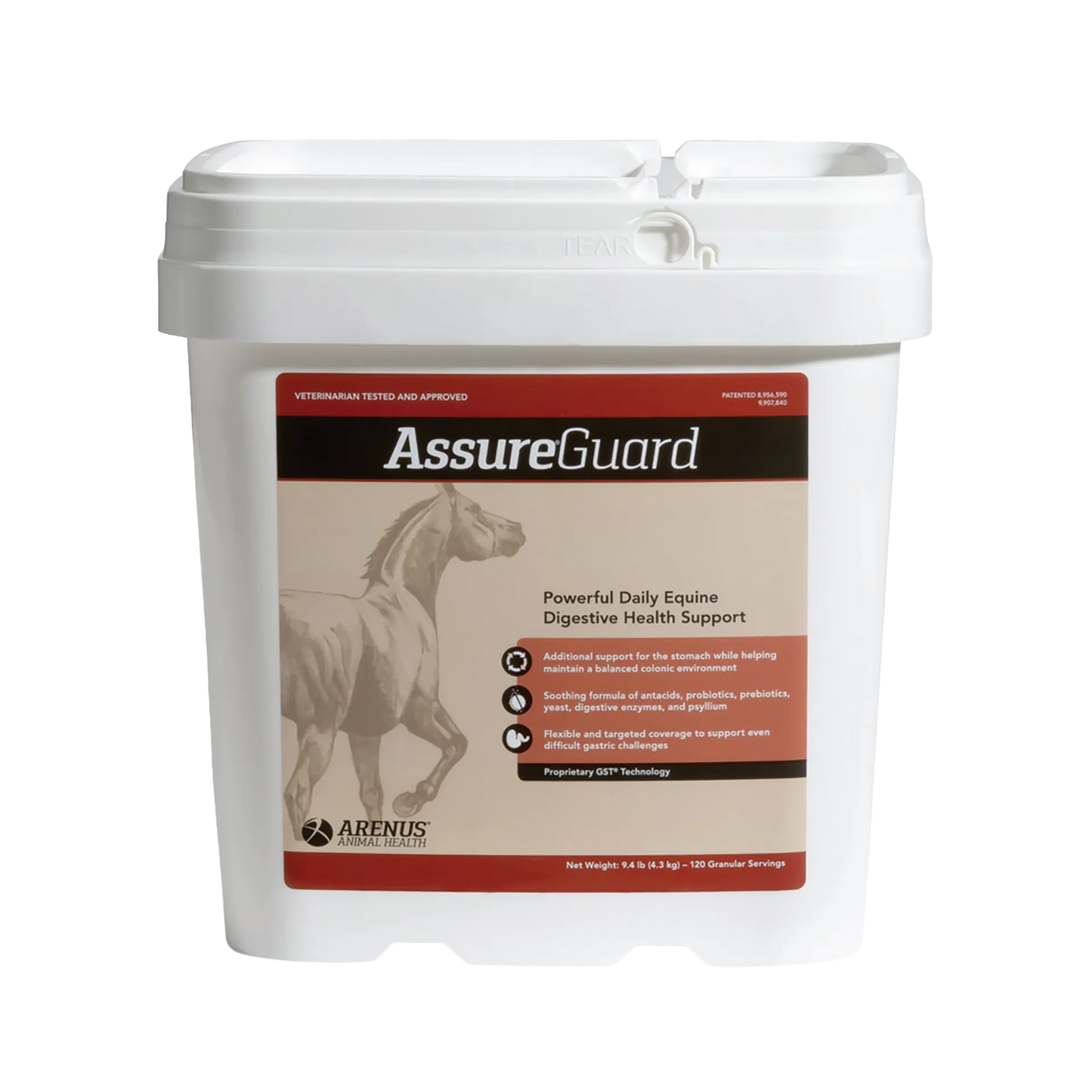 Assure® Guard,"White plastic tub with lid and horse graphic label"