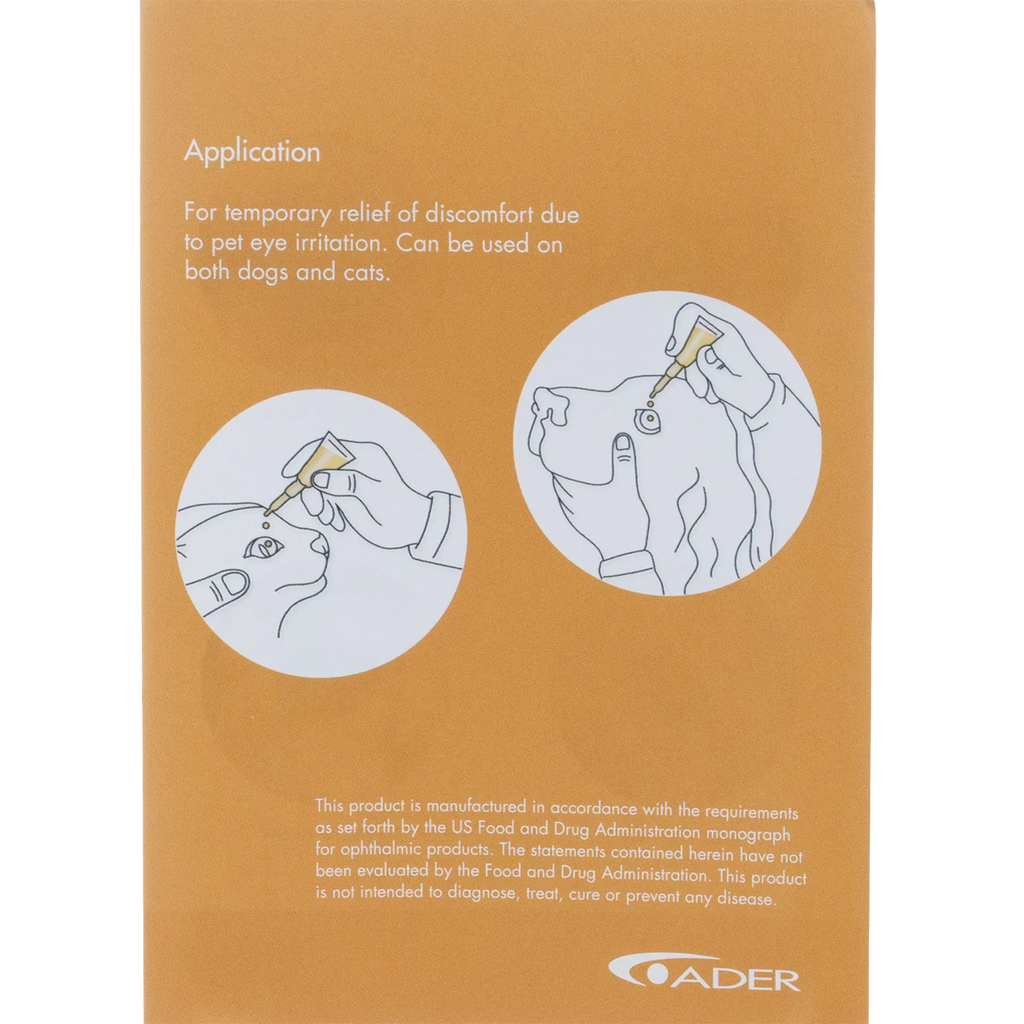 PetVision® Lubricating Eye Drops,"Back of box with pet eye drop application illustrations"