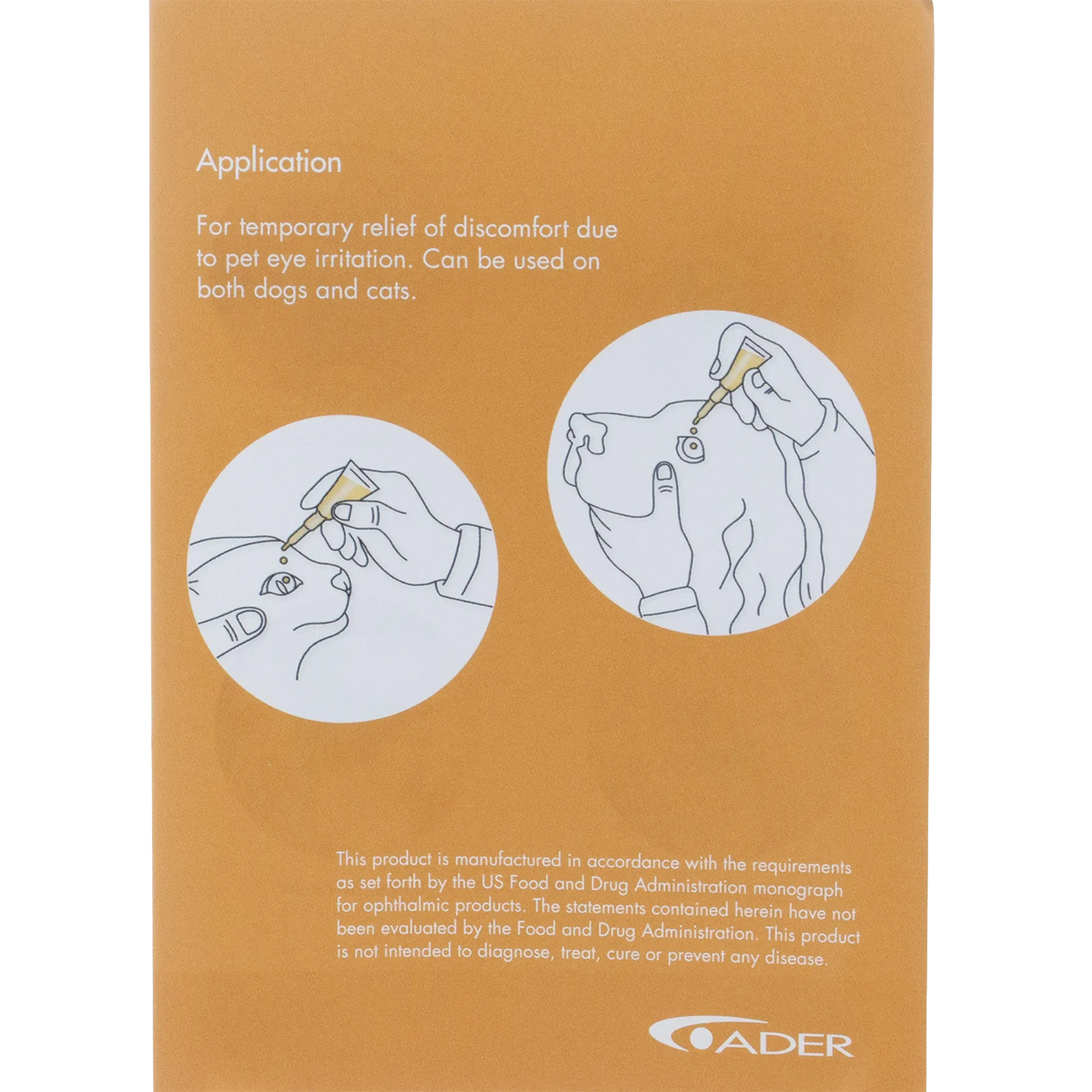 PetVision® Lubricating Eye Drops,"Back of box with pet eye drop application illustrations"