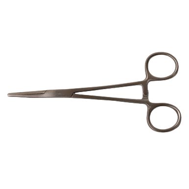 Kelly Forceps,"Straight metal forceps with finger ring handles"