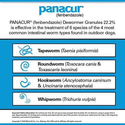 Panacur® C Canine Dewormer,"Product information panel with worm type illustrations"