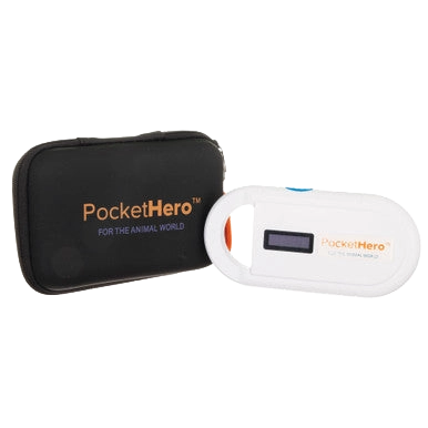 Pocket Hero™ ISO Microchip Scanner,"Handheld scanner with black zip case"