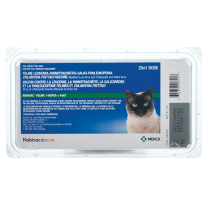 Nobivac® Feline 1-HCPCh+FeLV,"Front package view in clear blister pack with cat image"