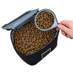 Replacement Insulated Dog Food Carriers,"Open insulated carrier filled with kibble and scoop"