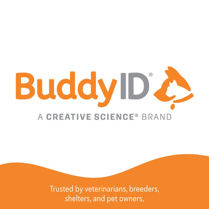 BuddyID® BuddyBadge® Silicone Collar Tag,"Orange and gray logo with pet silhouette"