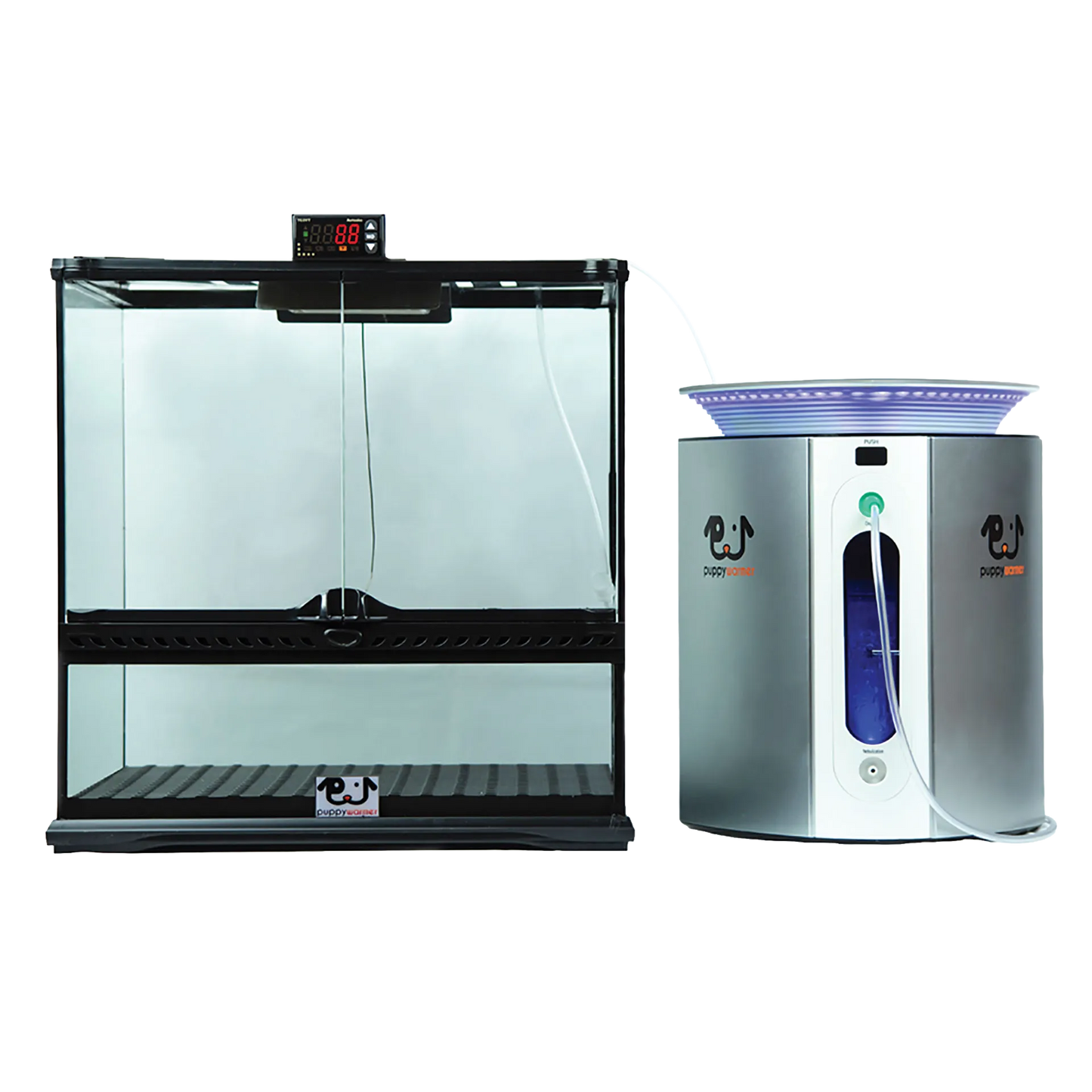 Puppywarmer® Puppy Incubator,"Glass incubator with digital display and separate humidifier unit"