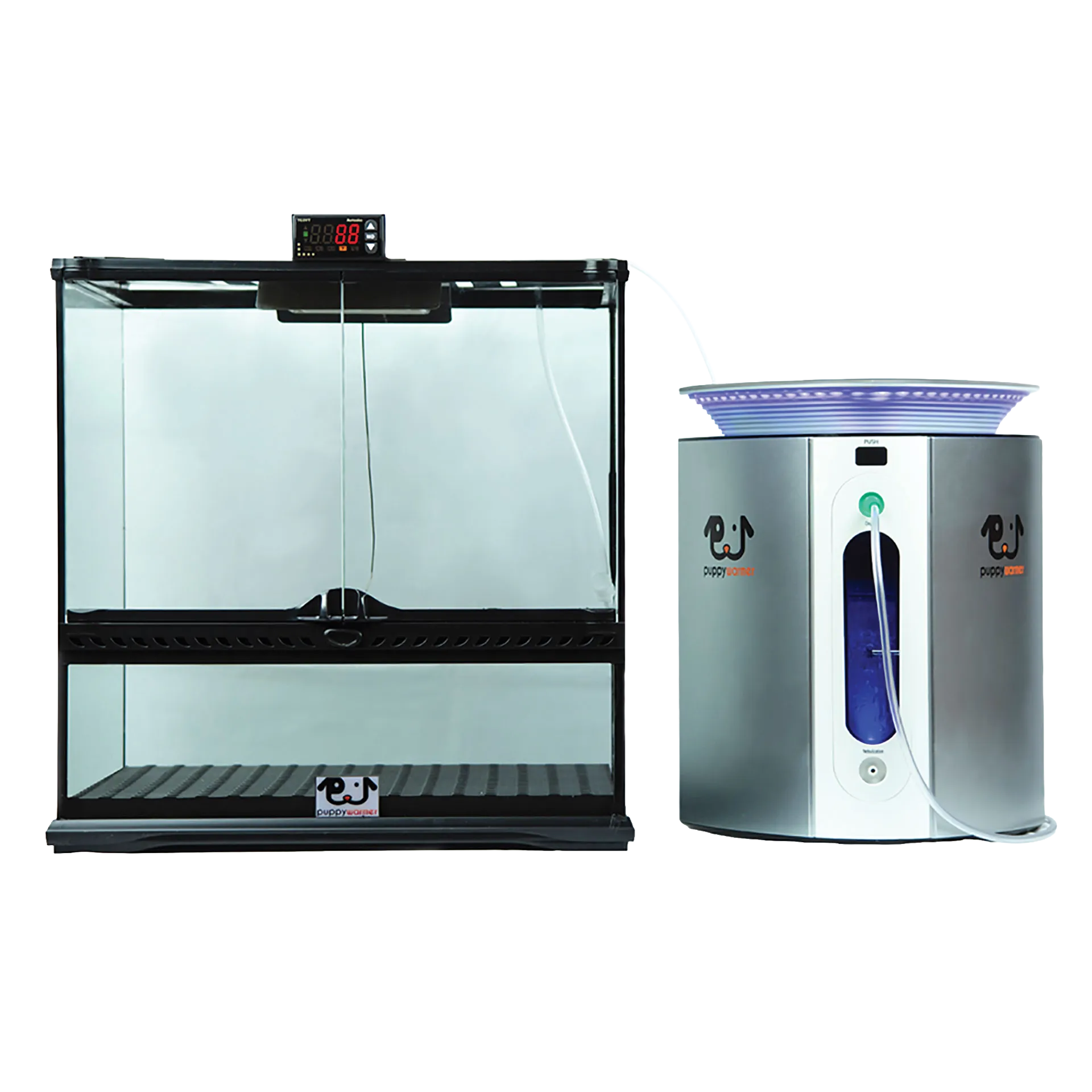 Puppywarmer® Puppy Incubator,"Glass incubator with digital display and separate humidifier unit"