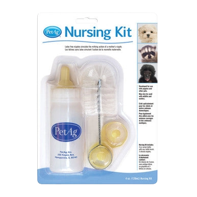 PetAg® Nursing Kits,"Bottle with nipple, syringe, and yellow feeding attachments in blister pack"