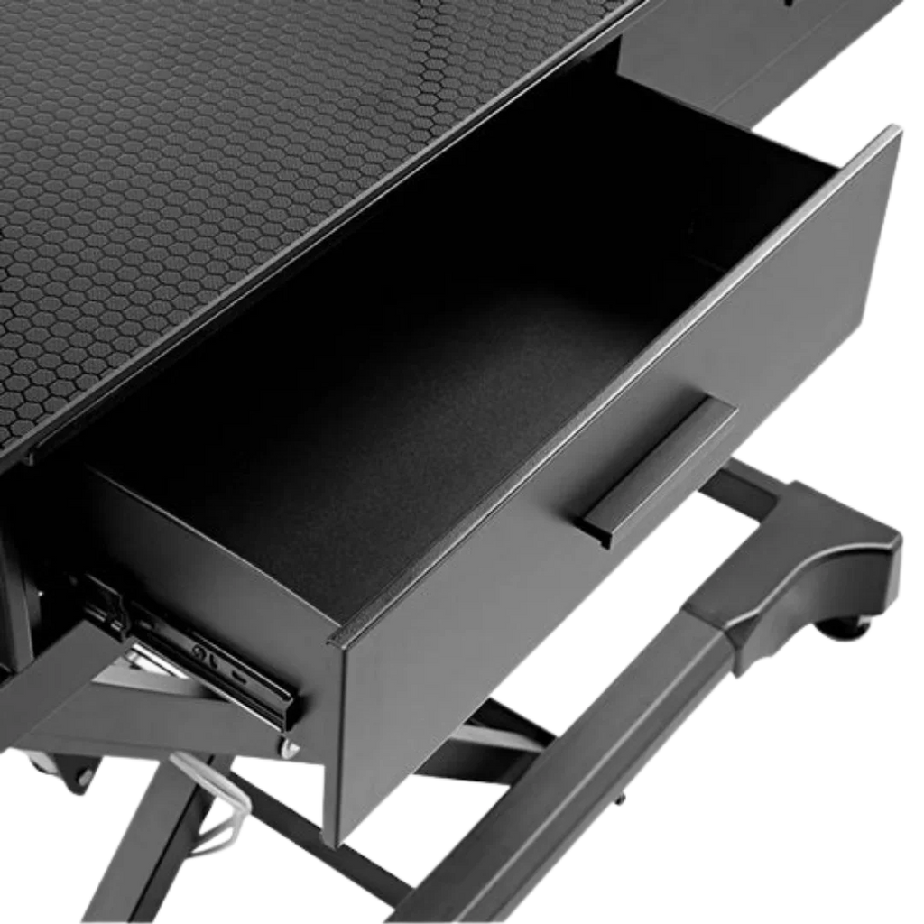 "50"" Dog Grooming 908P Electric Table with Drawer by Waggz","Open black storage drawer under grooming table"