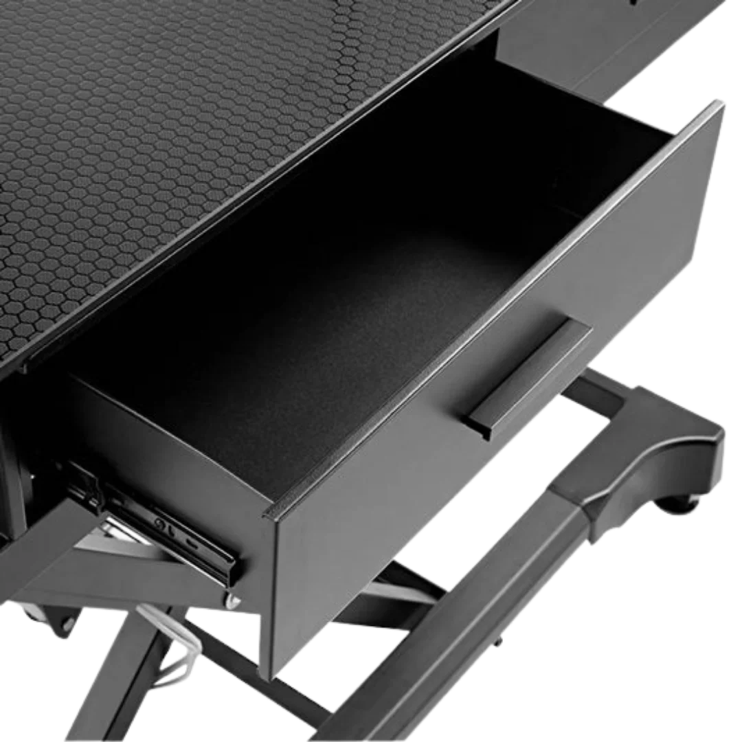 "50"" Dog Grooming 908P Electric Table with Drawer by Waggz","Open black storage drawer under grooming table"