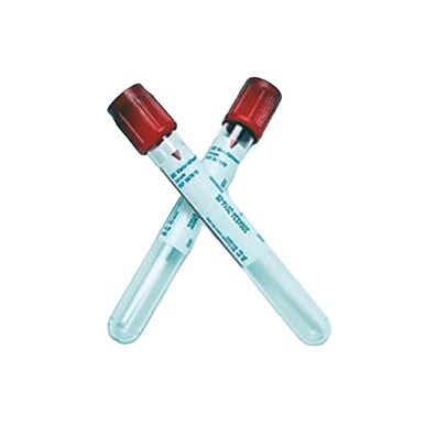 Vacutainer w/No Additive Red Top,"Two clear blood collection tubes with red caps crossed"