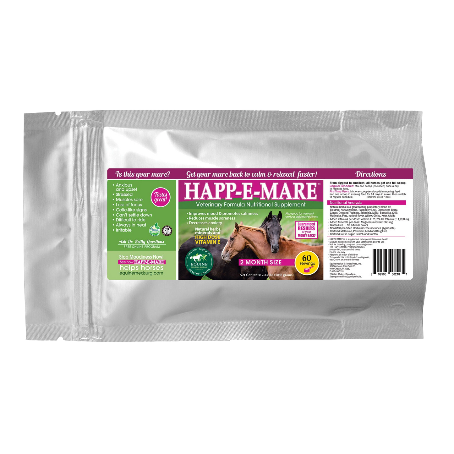 Happ-E-Mare,"Silver resealable pouch with front label"