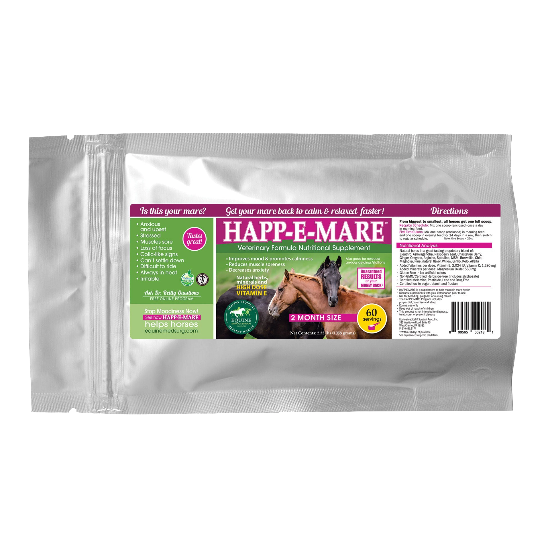 Happ-E-Mare,"Silver resealable pouch with front label"