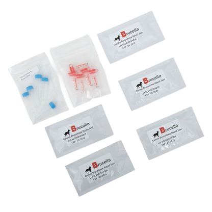 Brucellosis Rapid Test,"Test kit pouches with buffer vials and red sample droppers"