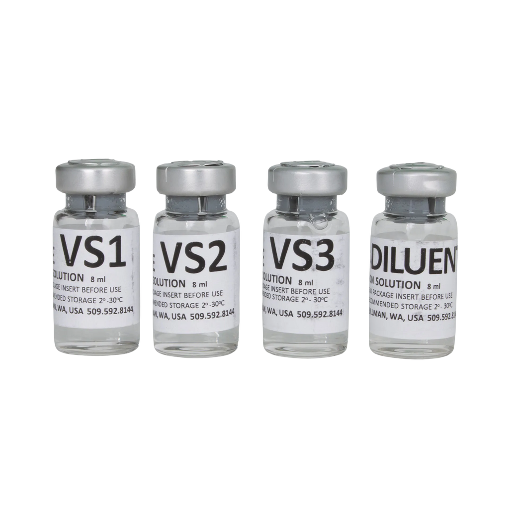 ABT Equine Vitrification Kit,"Four clear labeled vials with silver caps"