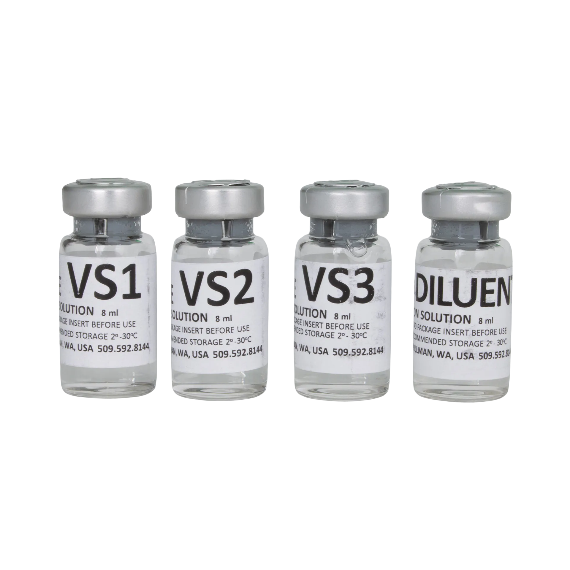ABT Equine Vitrification Kit,"Four clear labeled vials with silver caps"
