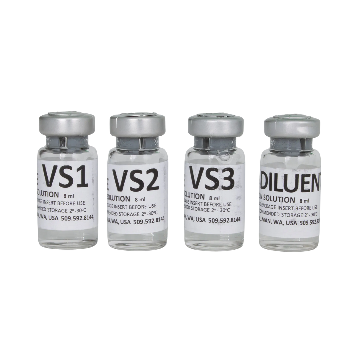 ABT Equine Vitrification Kit,"Four clear labeled vials with silver caps"