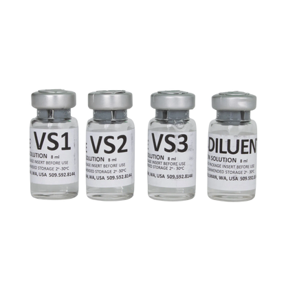 ABT Equine Vitrification Kit,"Four clear labeled vials with silver caps"