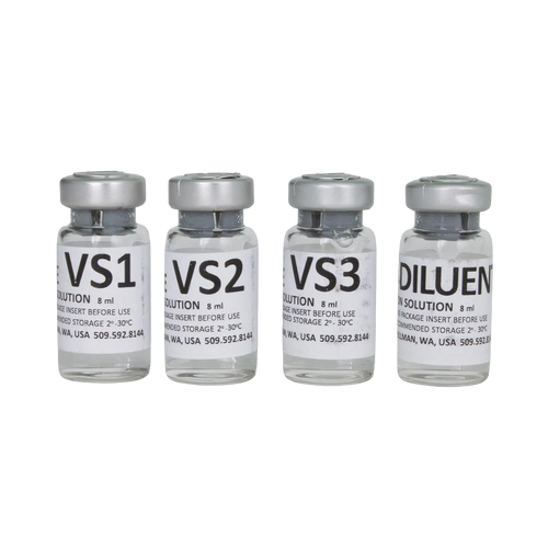 ABT Equine Vitrification Kit,"Four clear labeled vials with silver caps"