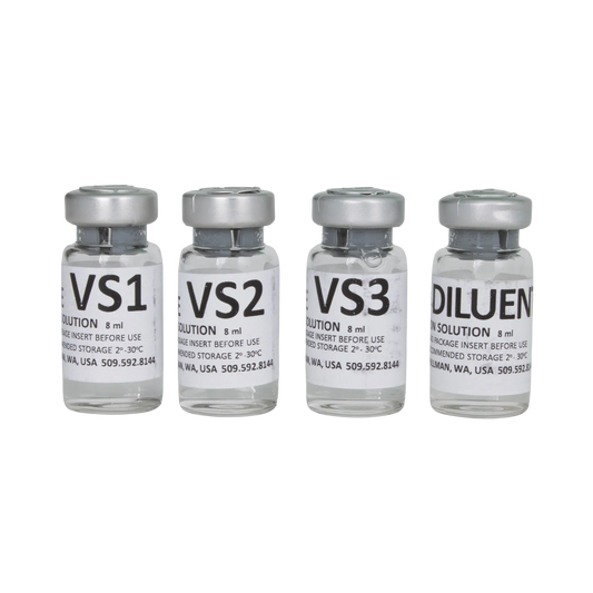 ABT Equine Vitrification Kit,"Four clear labeled vials with silver caps"
