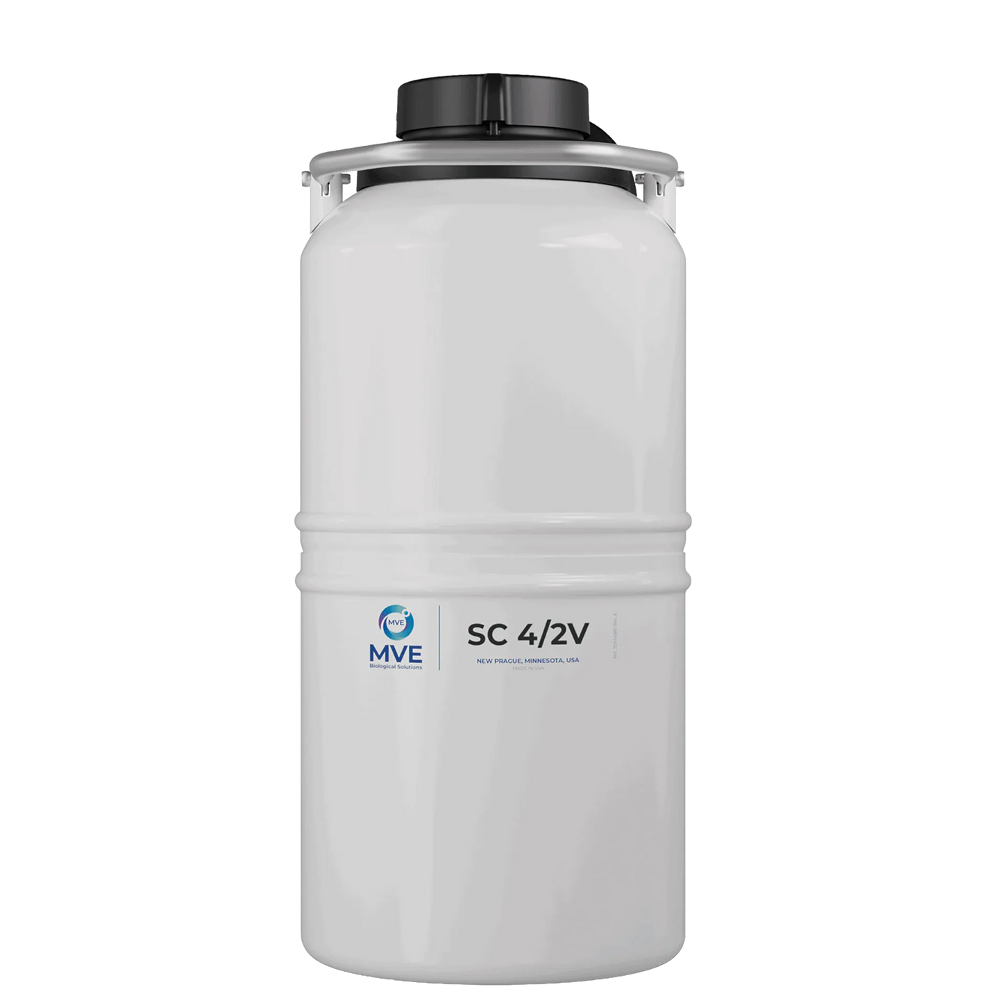 Newly Designed Next Generation Vapor Shipper,"White cylindrical shipper with black cap and top handle"