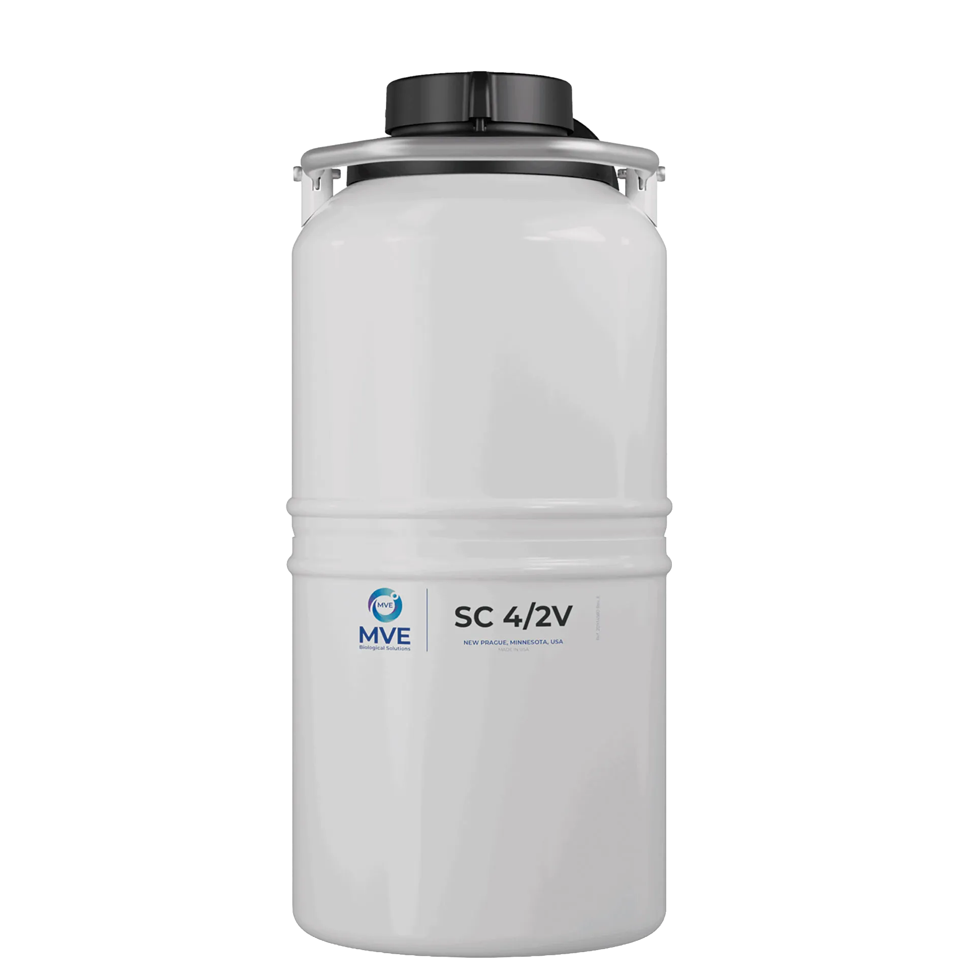 Newly Designed Next Generation Vapor Shipper,"White cylindrical shipper with black cap and top handle"
