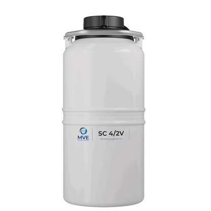 Newly Designed Next Generation Vapor Shipper,"White cylindrical shipper with black cap and top handle"