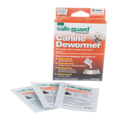 Safe-Guard® Canine Dewormer for Dogs,"Box with three dewormer powder pouches"