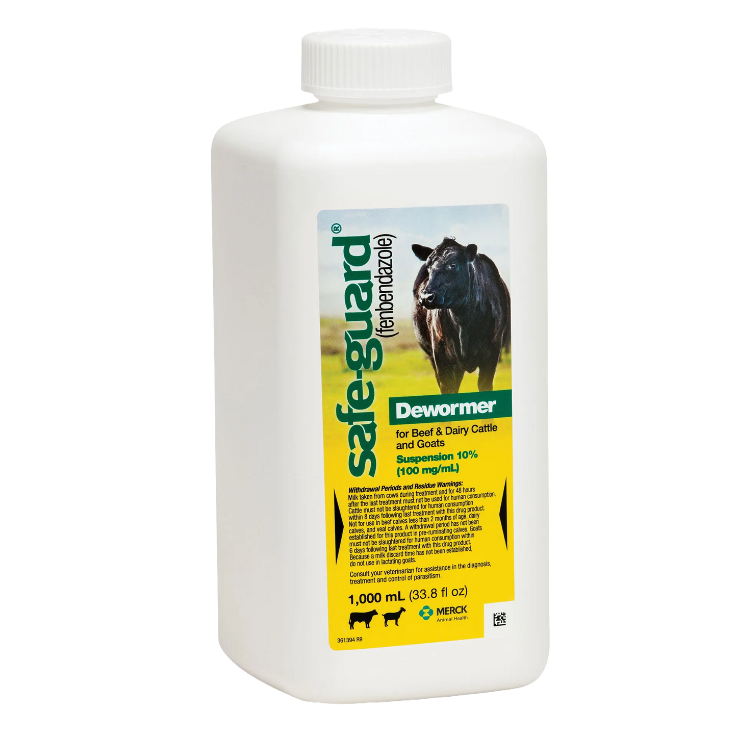 Safe-Guard® Dewormer for Goats Cattle,"White plastic bottle with screw cap and front label"