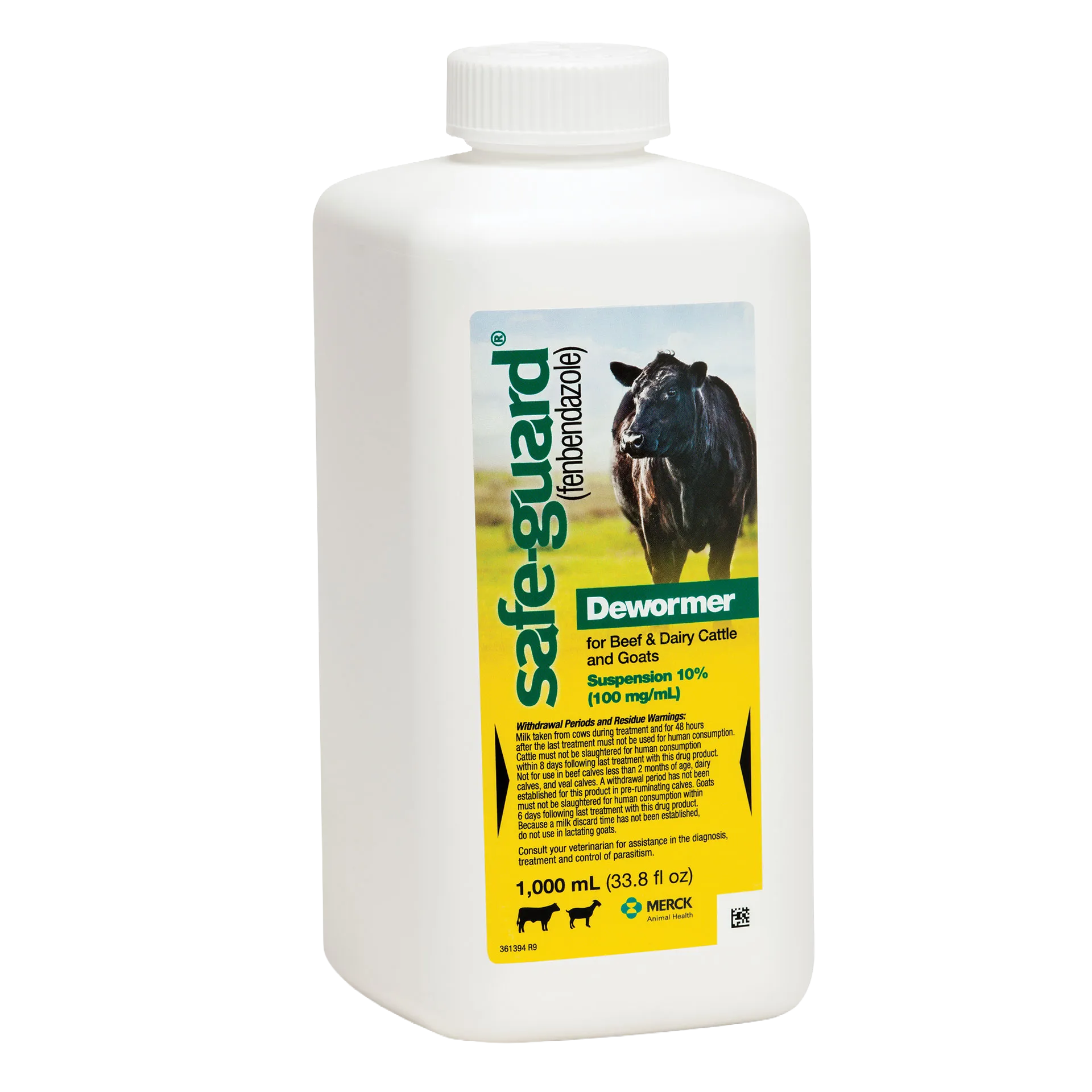 Safe-Guard® Dewormer for Goats Cattle,"White plastic bottle with screw cap and front label"