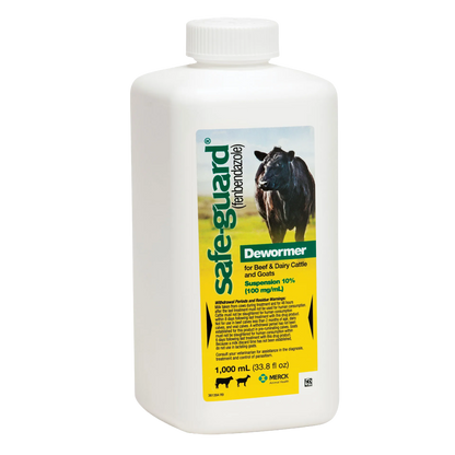 Safe-Guard® Dewormer for Goats Cattle,"White plastic bottle with screw cap and front label"