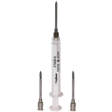 Avid Musicc Microchips ISO,"Syringe with attached needle and two separate needles"
