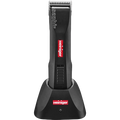 Black Saphir Basic with One Battery by Heiniger and FREE Blade,"Black hair clipper in charging stand"
