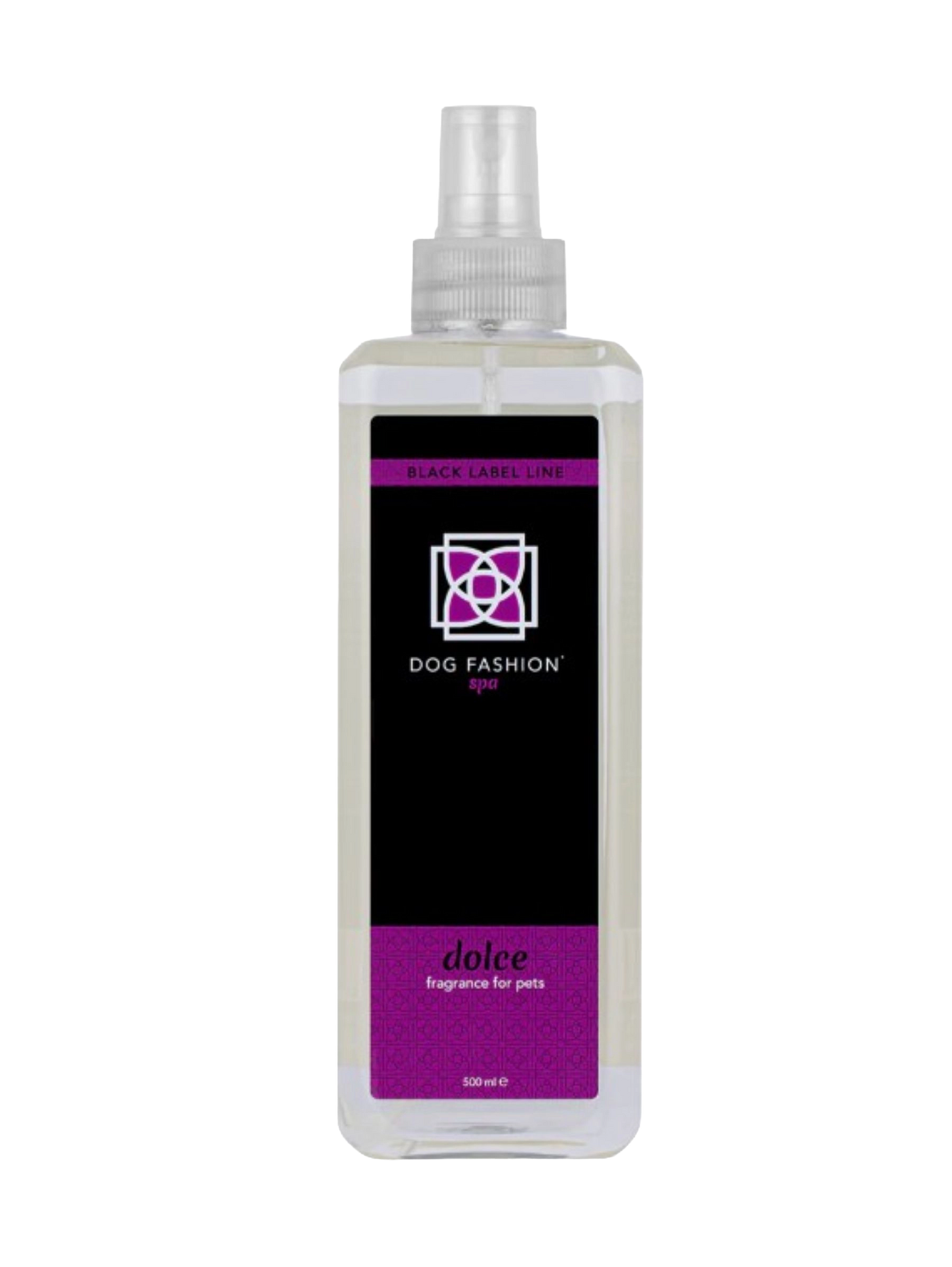 Dolce Fragrance,"Clear spray bottle with black and purple label"