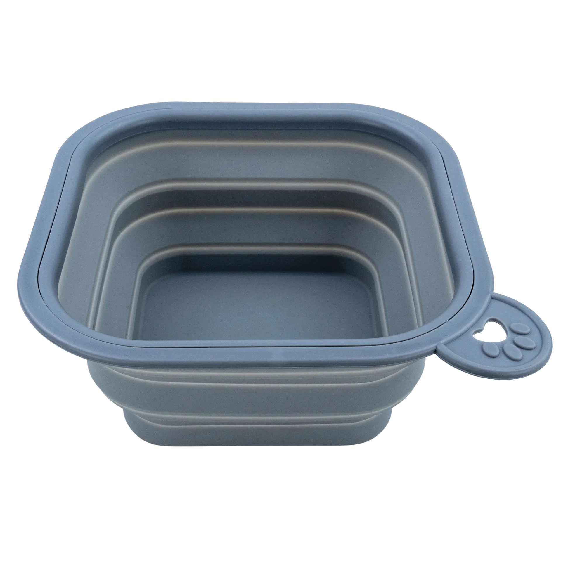 Replacement Collapsible Dog Bowls,"Blue square collapsible pet bowl with paw-shaped handle"