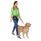 Day/Night Walking Bag,"Woman wearing crossbody bag while walking a dog"