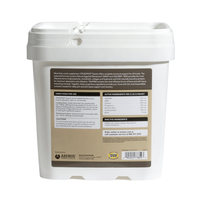Steadfast® Equine,"White plastic tub with back label and hinged tear-top lid"