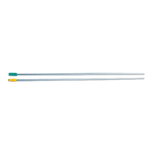 Pipettes,"Two long clear pipettes with green and yellow caps"