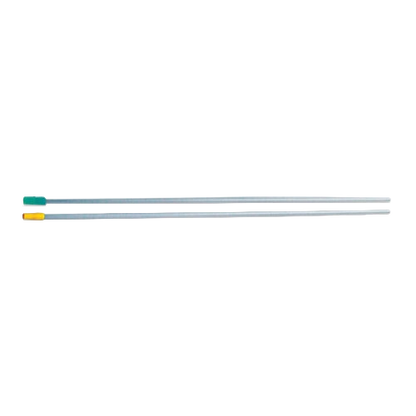 Pipettes,"Two long clear pipettes with green and yellow caps"