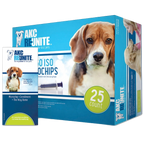 AKC Reunite Indigo ISO Microchips,"Blue product box with matching insert card and dog photos"