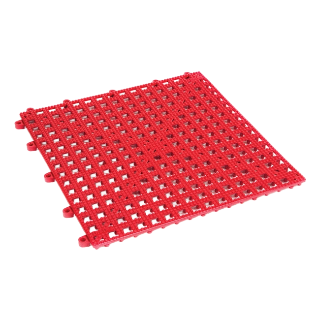 Dri-Dek® Flooring,"Red interlocking drainage floor tile panel"