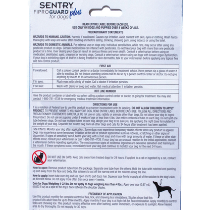 Sentry® Fiproguard® Plus for Dogs,"Back of package with usage directions and warnings"