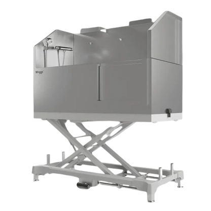 Dog Grooming Electric Tub with Sliding Door by Waggz,"Stainless steel grooming tub on lift base with sliding door"