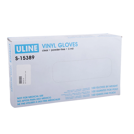 Safe Touch Vinyl Gloves,"Box of clear powder-free vinyl gloves"