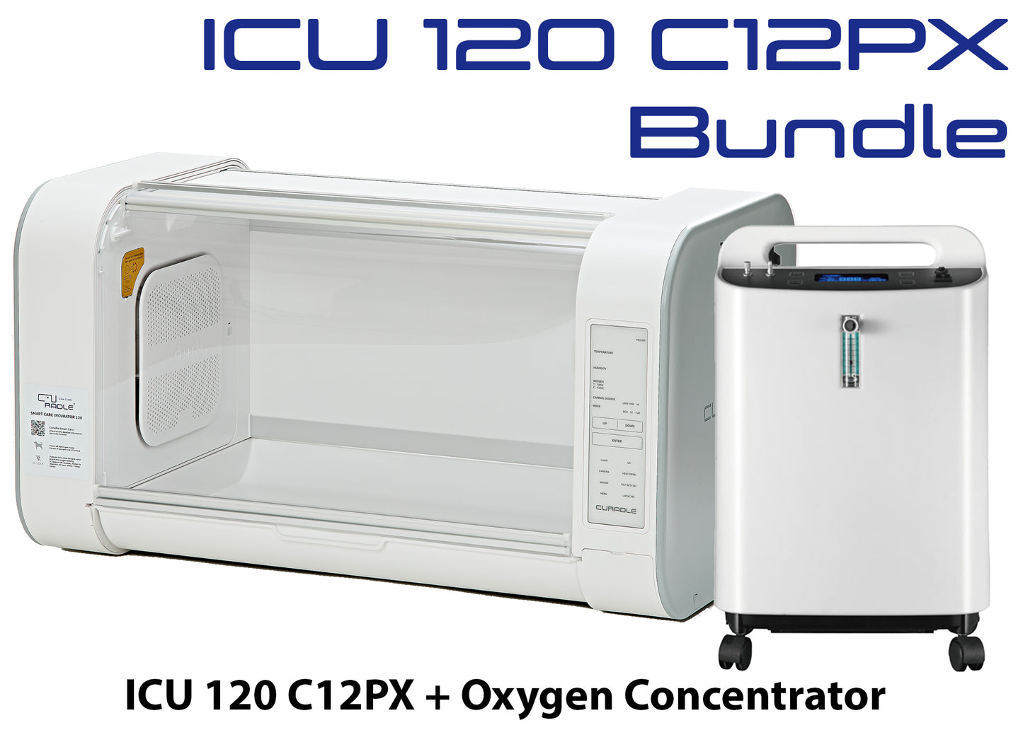 ICU 120 Bundle with 5L Veterinarian Oxygen Concentrator by Rcom USA,"Clear-front incubator with oxygen concentrator unit"
