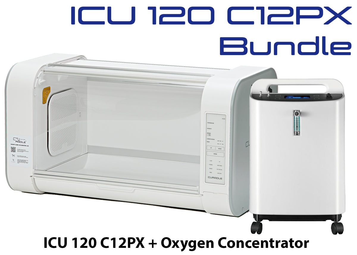 ICU 120 Bundle with 5L Veterinarian Oxygen Concentrator by Rcom USA,"Clear-front incubator with oxygen concentrator unit"