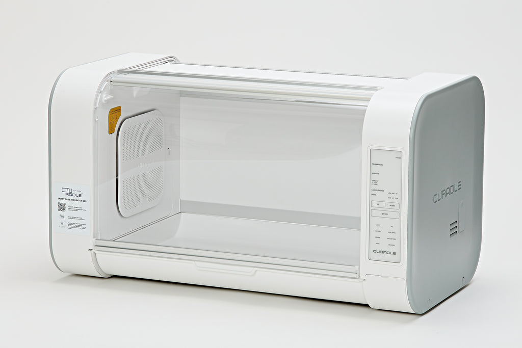 ICU 120 Bundle with 5L Veterinarian Oxygen Concentrator by Rcom USA,"White clear-front incubator with side control panel"