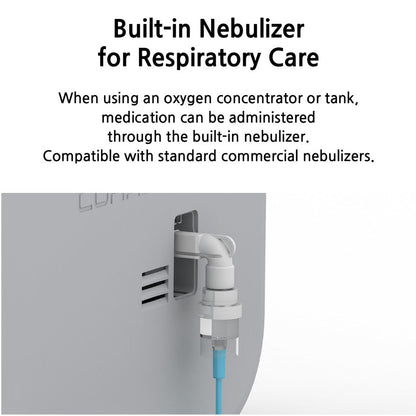 ICU 120 Bundle with 5L Veterinarian Oxygen Concentrator by Rcom USA,"Close-up of built-in nebulizer attachment on concentrator"
