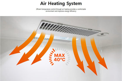ICU 190 by Rcom USA,"Ceiling air vent with orange airflow arrows and 40°C icon"
